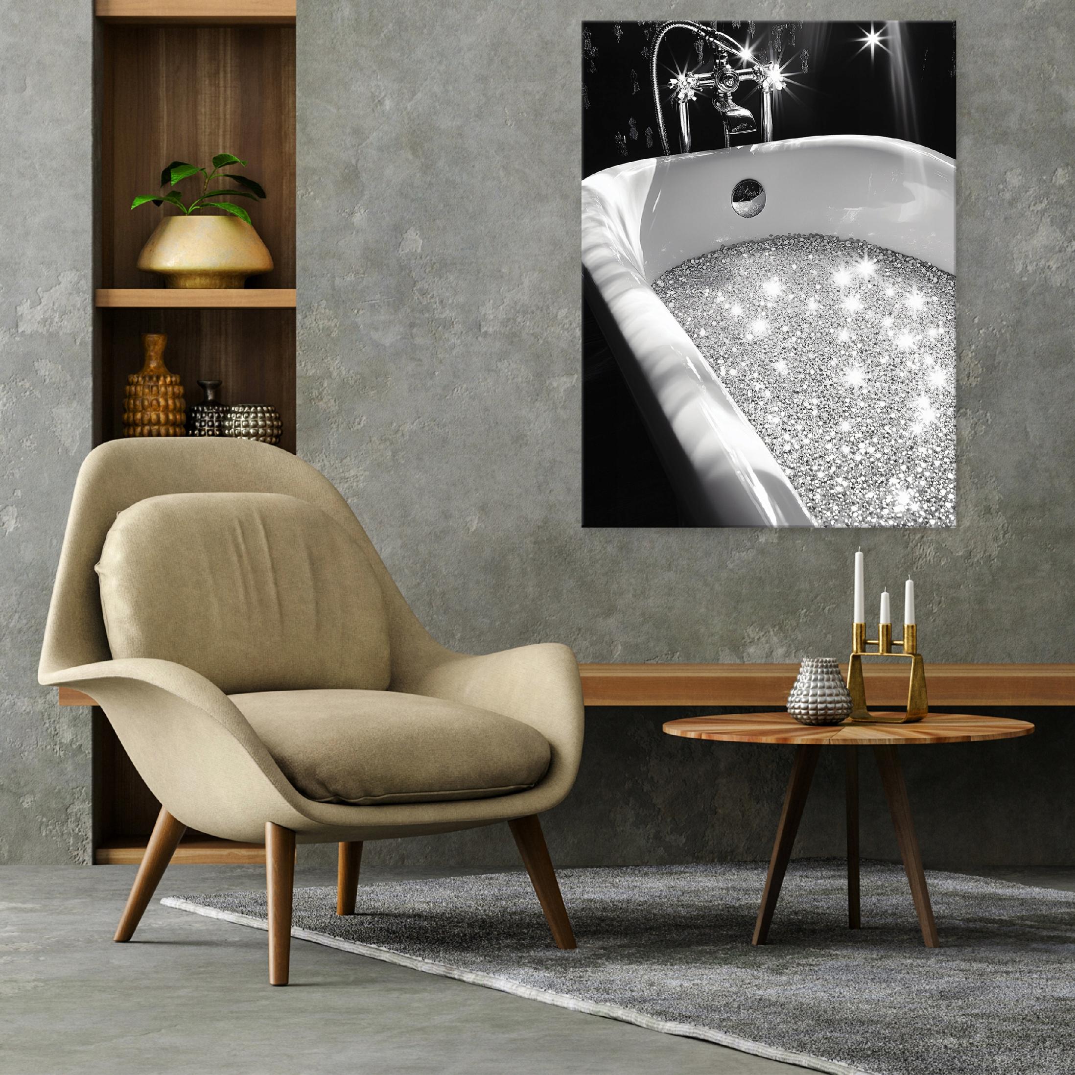 Picture for the bathroom or toilet, black and silver, modern style, on canvas, 40x30