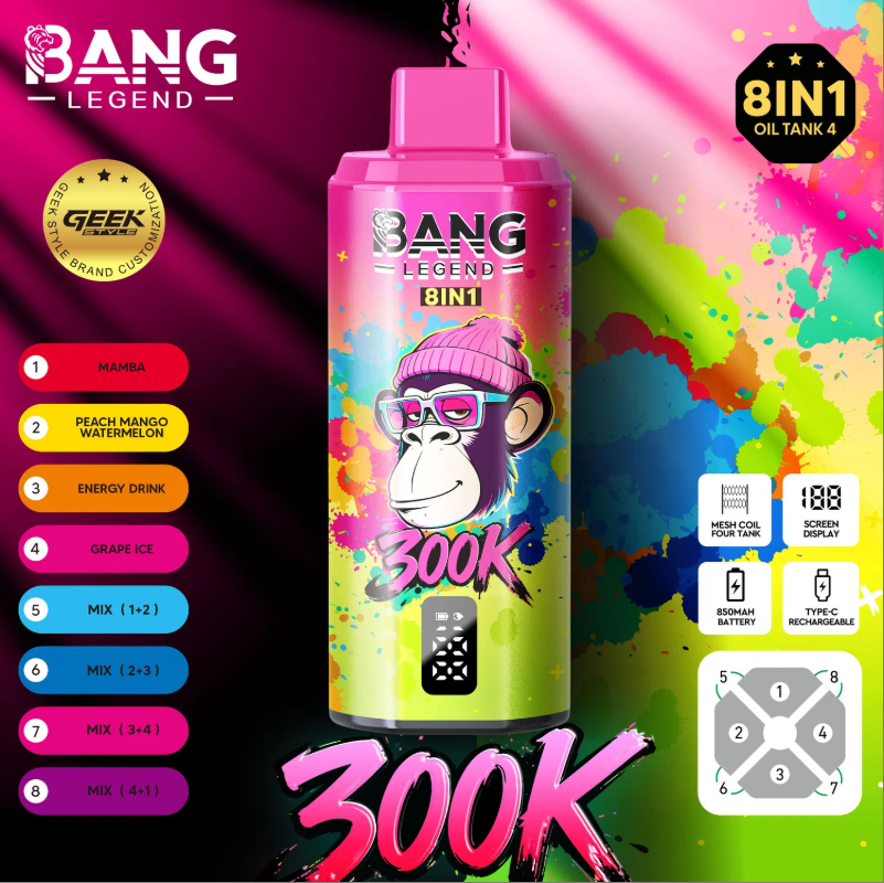 【New Arrive】Bang Legend Geek 300K Disposable Vape – 8-in-1 Flavor Chamber