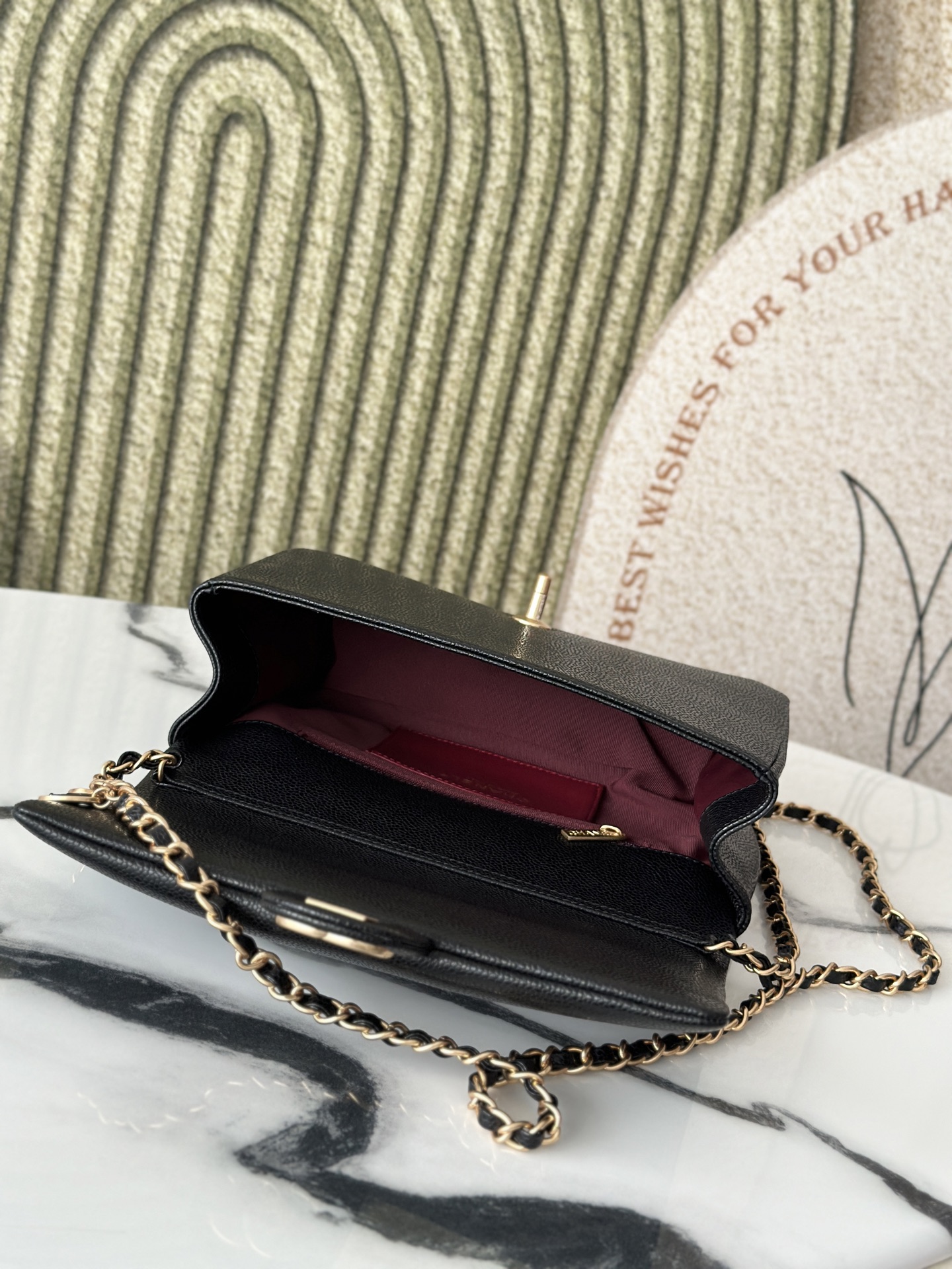 24K Black Caviar Quilted Medium Classic Flap Bag with Gold Hardware and CC Charms - Mocuir