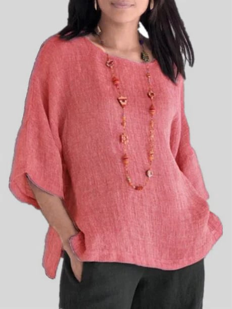 Cotton Linen Round Neck Oversized T-Shirt