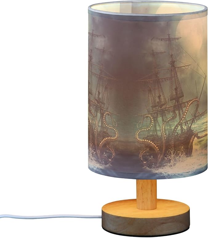 Table Lamp Octopus Pirate Ship Sea Monster Tentacle Sailboat Night Ocean Wave Nightstand Lamp