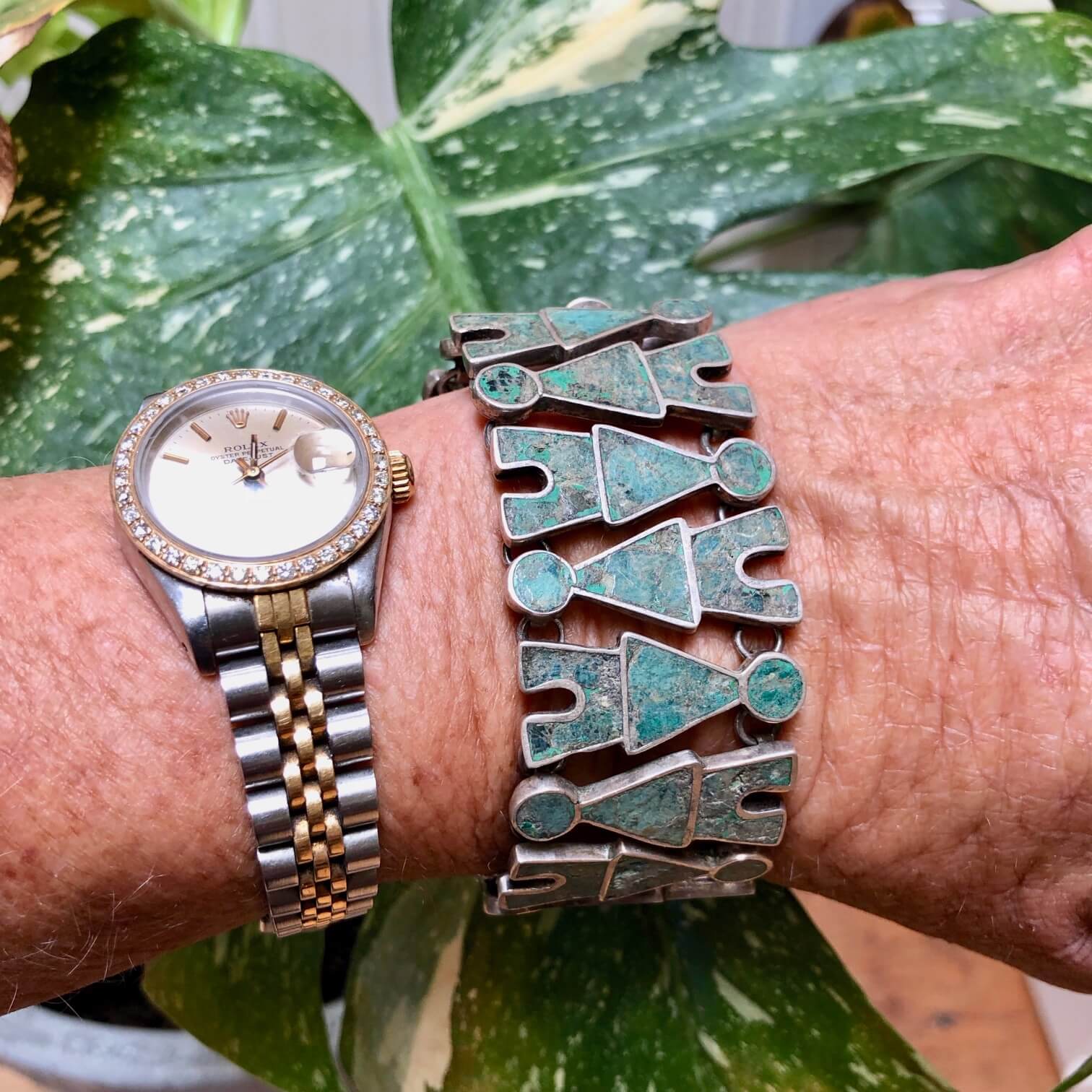 Old Mexico Sterling Silver Mosaic Inlay Necklace Bracelet Set