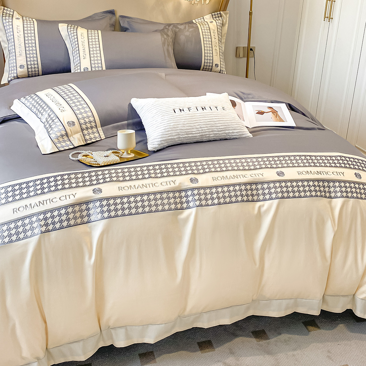 Four-piece cotton long-staple cotton spring and autumn cotton bedspread bedding high-grade bedspread