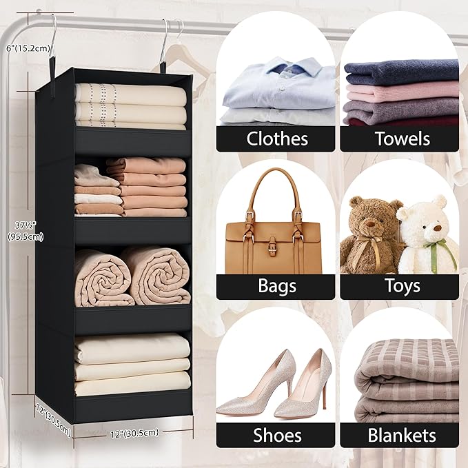 DIVIDERLY 4-Shelf Hanging Organizer, Wall Mount, Fabric, 1-Pack