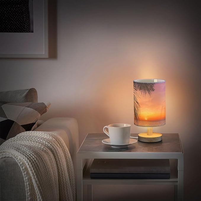 Table Lamp Sunset Ocean Palm Tree Tropical Summer Nightstand Lamp