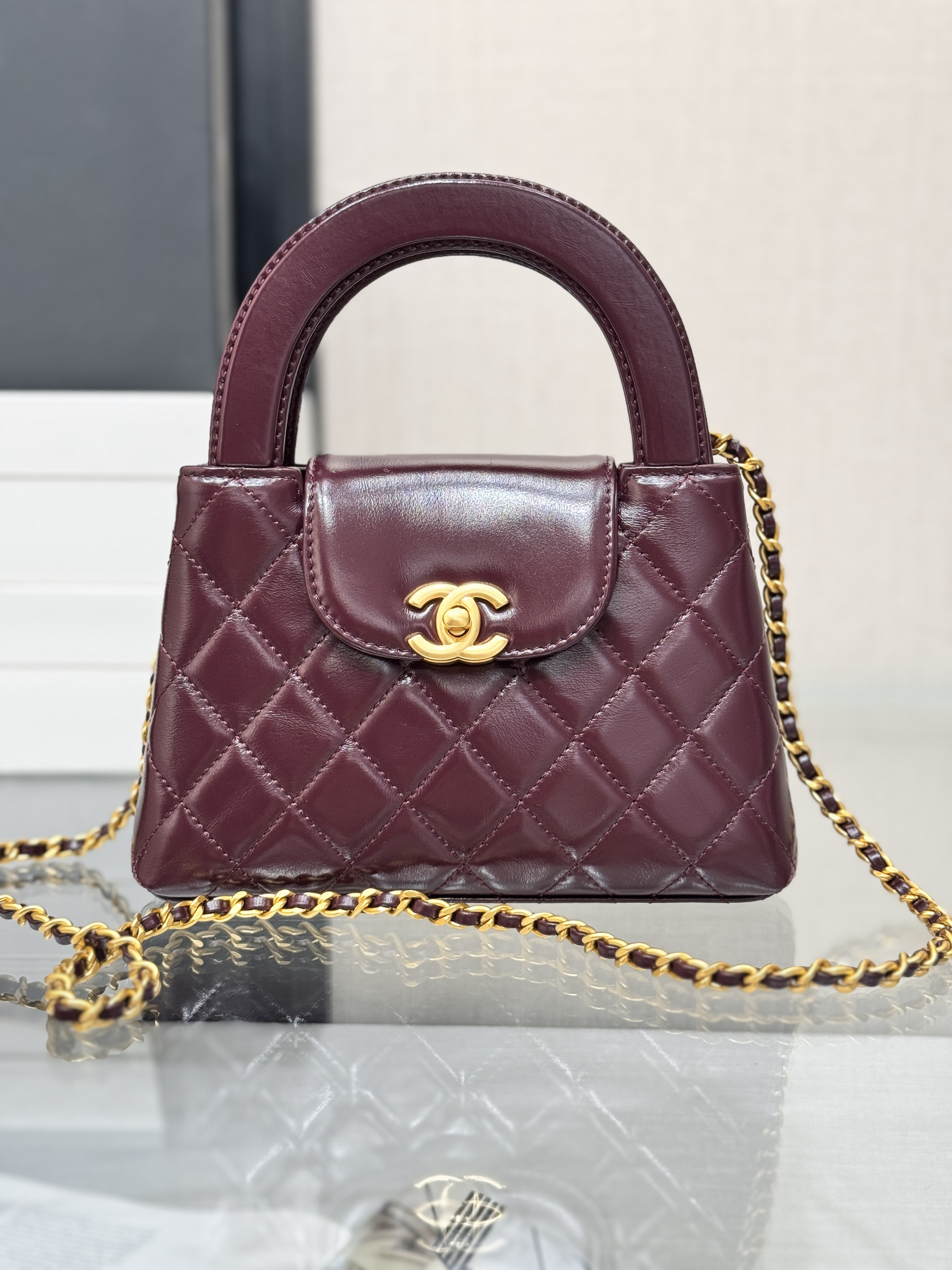 Mini Kelly Bag with Handle（Burgundy） - Mocuir