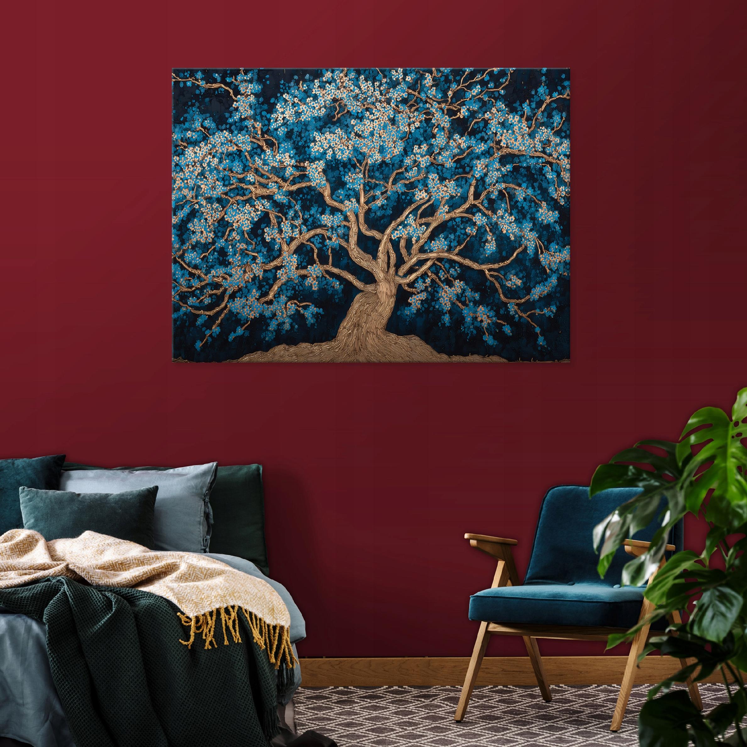 Abstract blue tree painting for bedroom or living room on canvas, 40x30