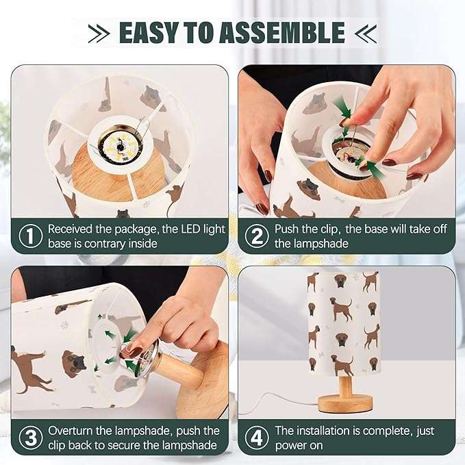 TWINKLETALE Table Lamp Boxer Dog Pattern Nightstand Lamp