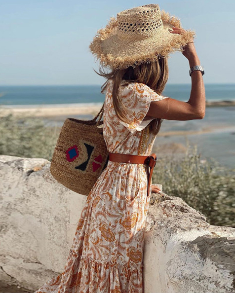 Fashion V-neck Short Sleeve Printed Dress