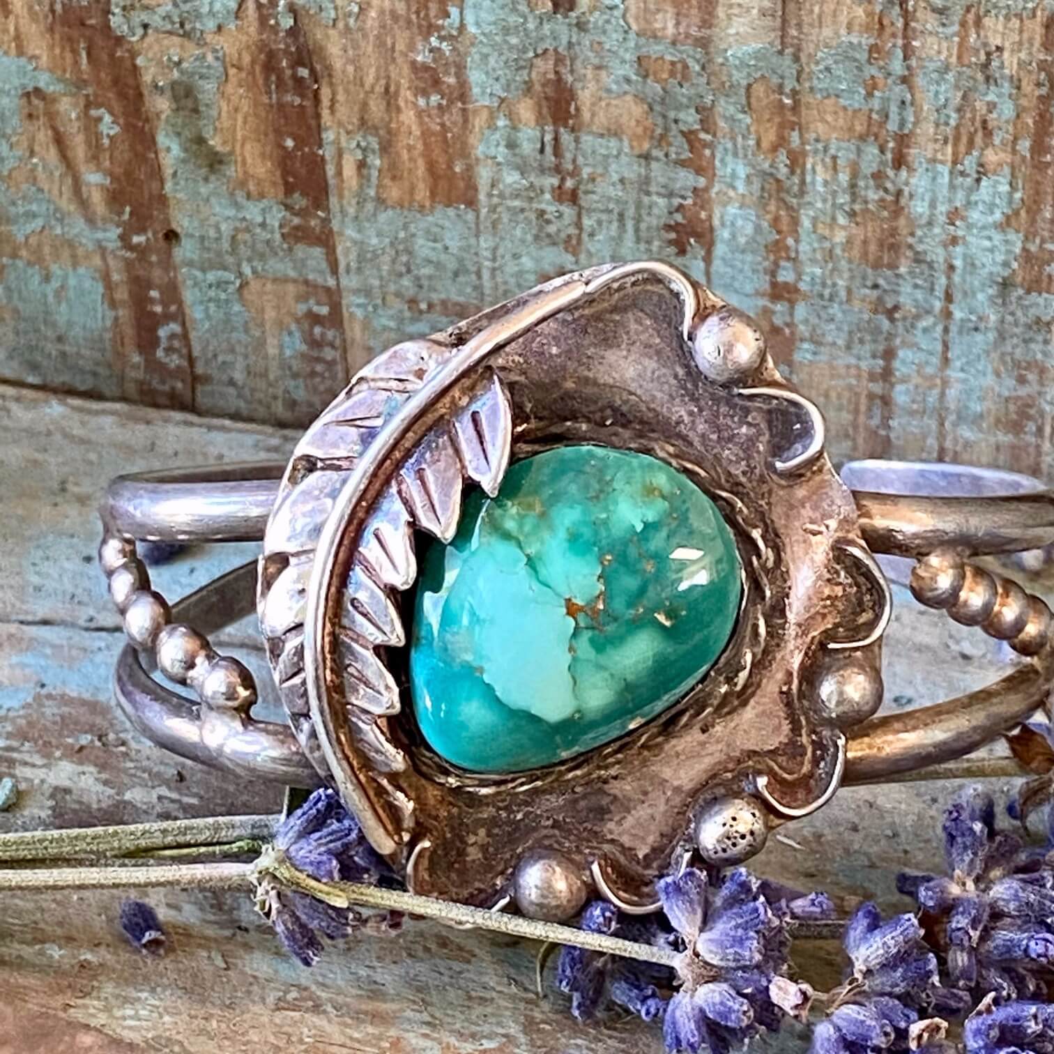 Mid-Century Navajo Sterling Silver Bracelet Bi-Colored Turquoise