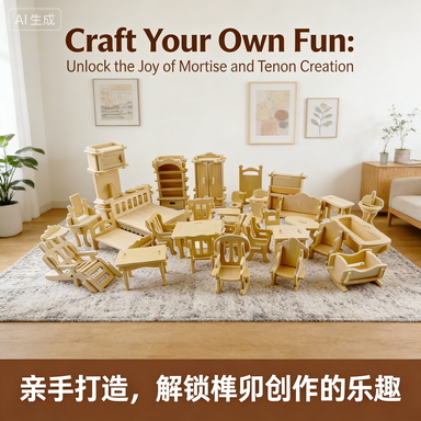 34Pcs Mortise and Tenon DIY Miniature Furniture Kit | Nail-Free Glue-Free Traditional Chinese Woodcraft Set | STEM Educational Montessori Toy for Beginners, Kids & Adults | Dollhouse Decor Handicraft Gift 34 件榫卯 DIY 迷你家具套装 | 无钉无胶中国传统木作套件 | 初学者适用 STEM