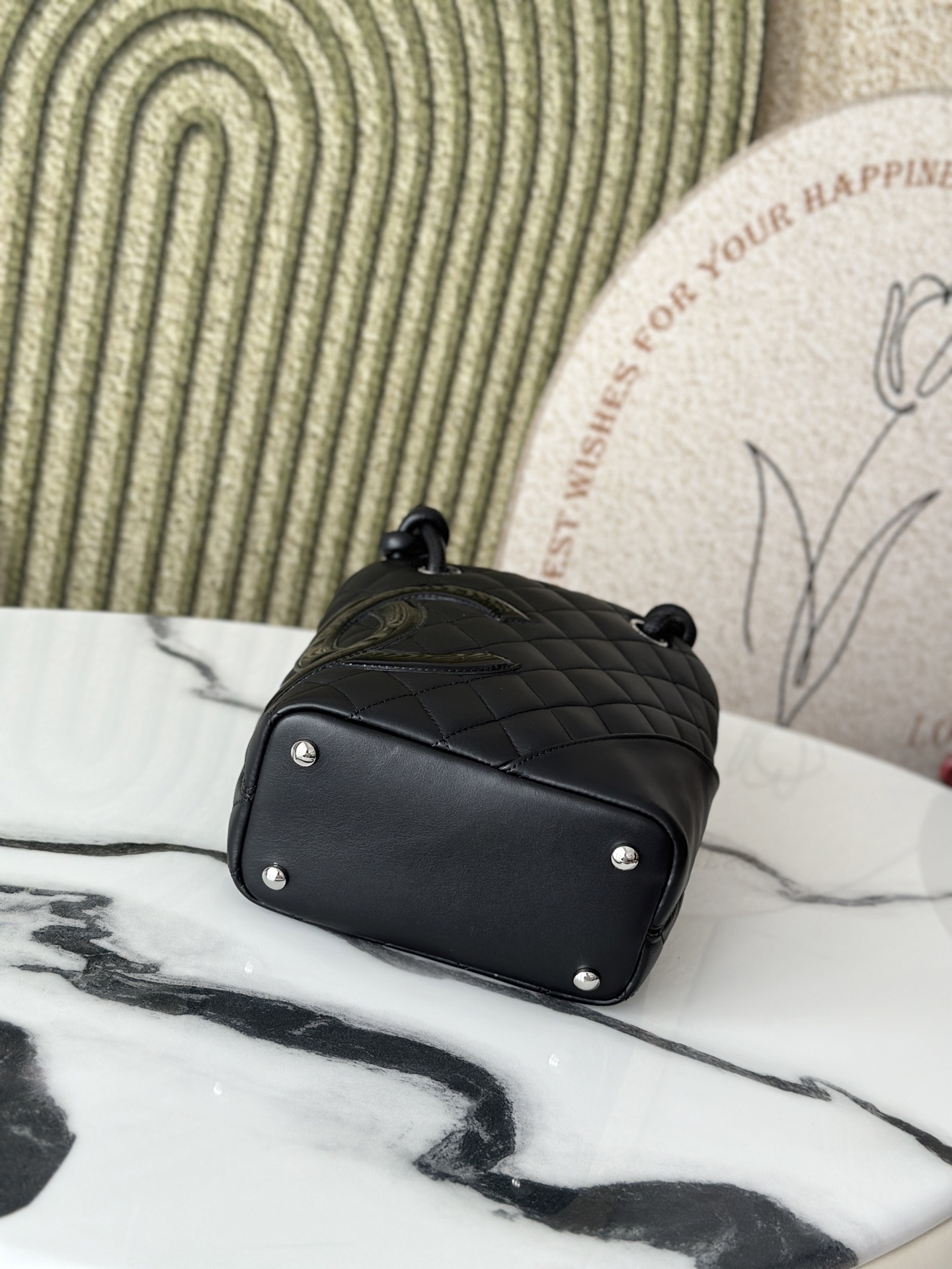 Black Quilted Cambon Mini Tote Bag with Patent CC Logo - Mocuir