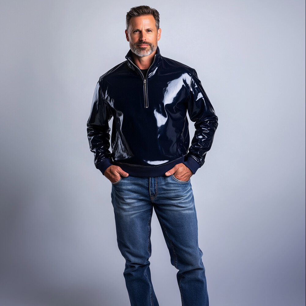 Men's Patent PU Leather Half Zipper Sweatshirt