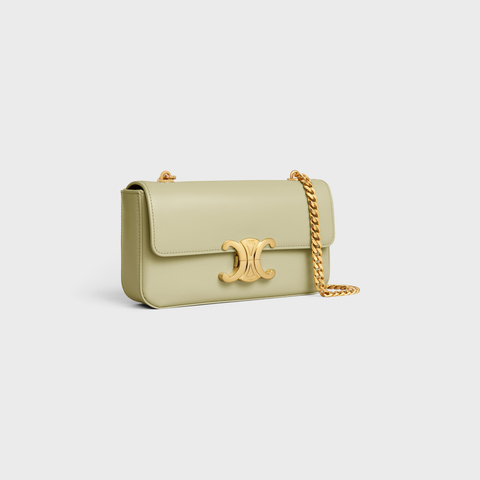 CHAIN SHOULDER BAG CLAUDE IN SHINY CALFSKIN ALMOND GREEN
