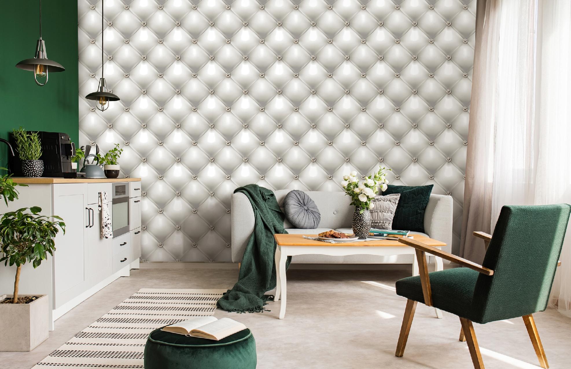 3D quilted wallpaper, white leather wallpaper, adhesive