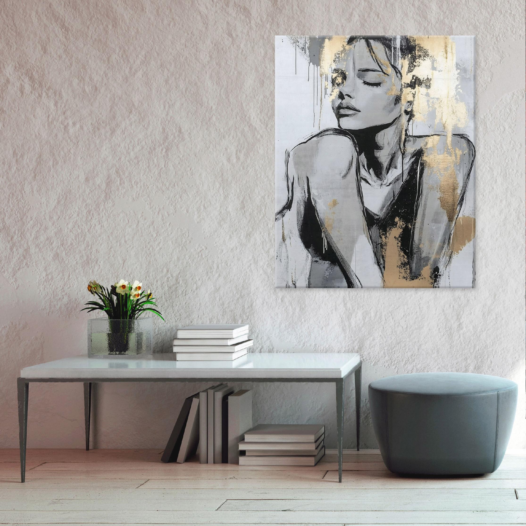 Modern painting of a woman's face on canvas wall art for bedroom or living room 40x30