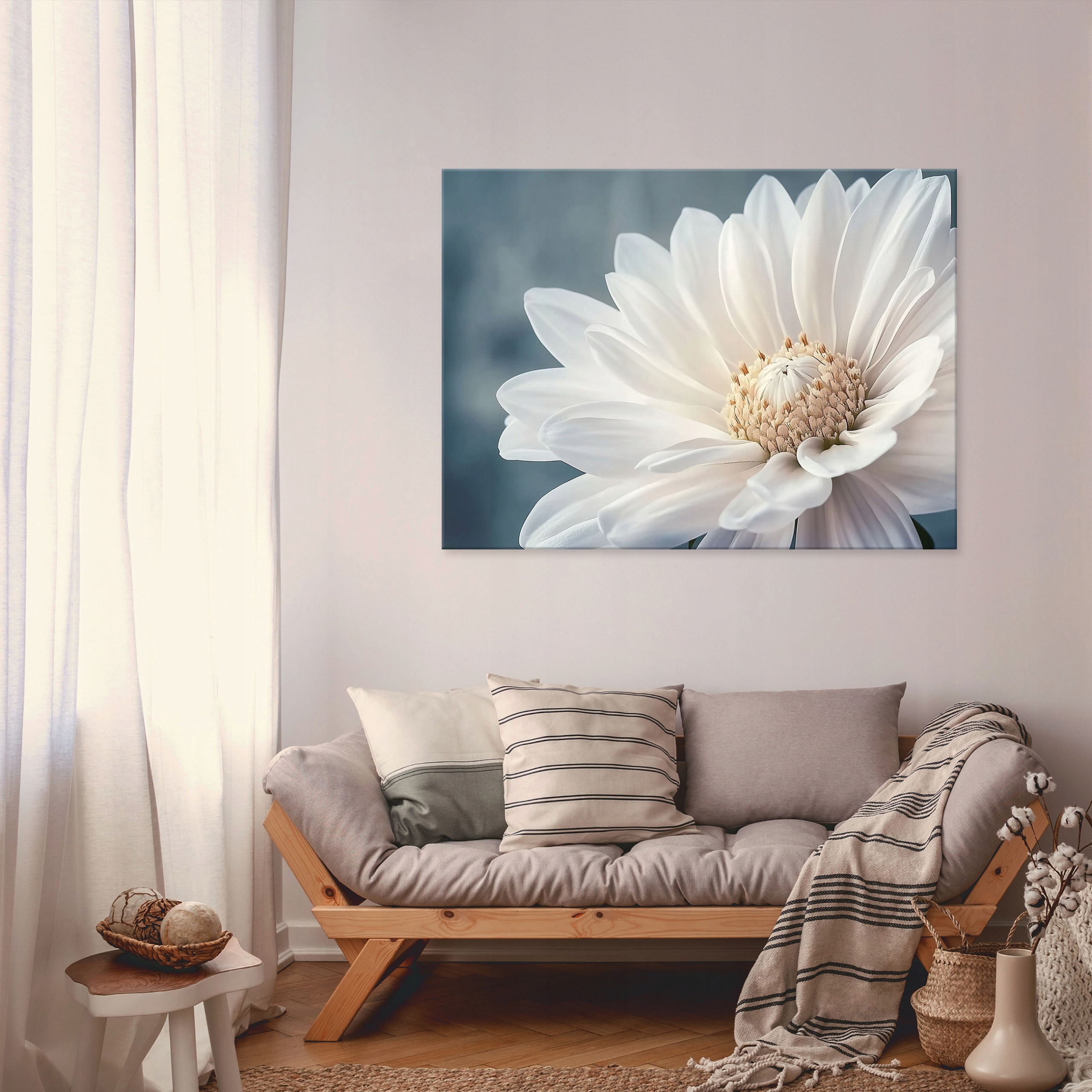 3D abstract painting of white flowers for the bedroom, living room, or kitchen, on canvas (40x30)