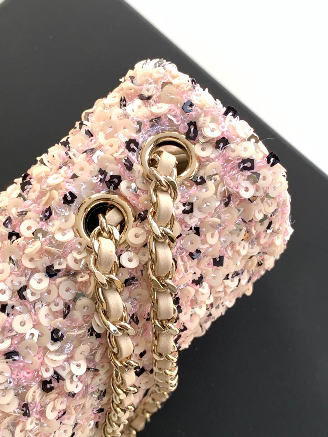 Classic Flap Mini in Light Pink Sequin - Mocuir