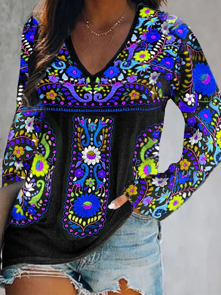 Boho Cotton Blends Tribal Shirts & Tops