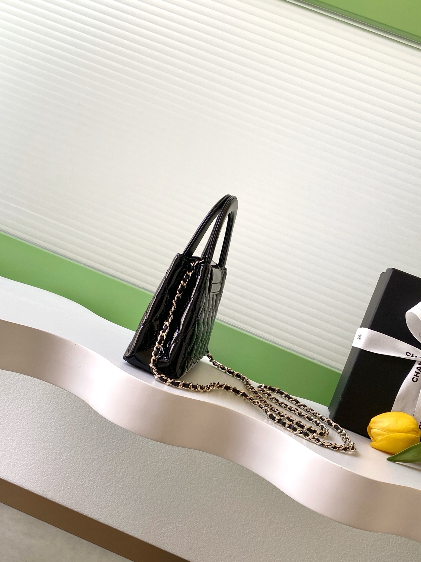 26C Mini Top Handle Flap Bag (Kelly Bag) in Black Quilted Patent Calfskin with Light Gold-Tone Hardware - Mocuir