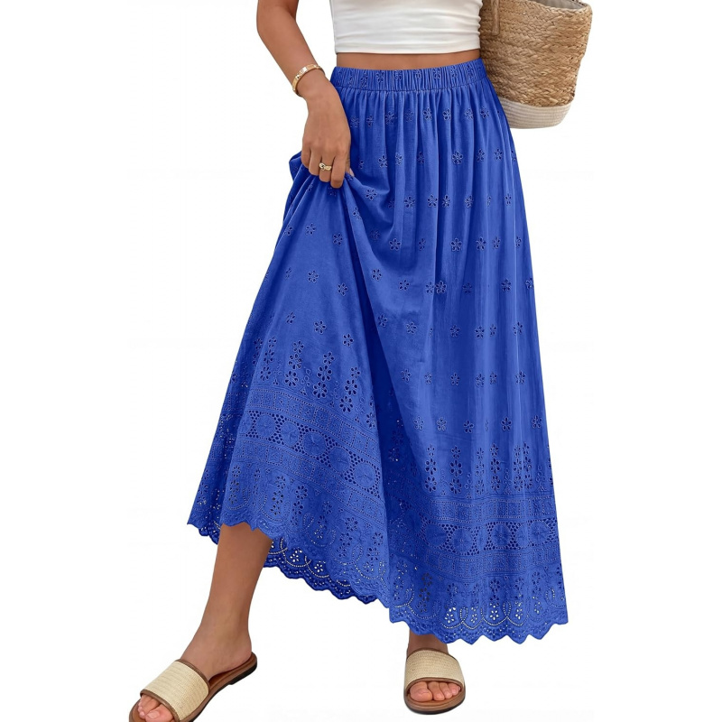 Women Summer Maxi Skirt Cute Elastic High Waist