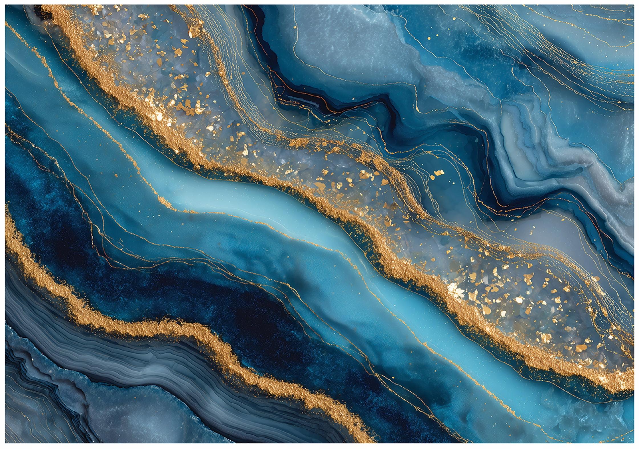 Blue and gold marble wall mural for bedroom or living room, non-woven wallpaper,