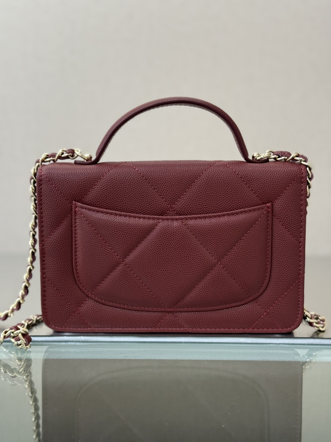 Classic Wallet On Chain with Top Handle（Burgundy） - Mocuir