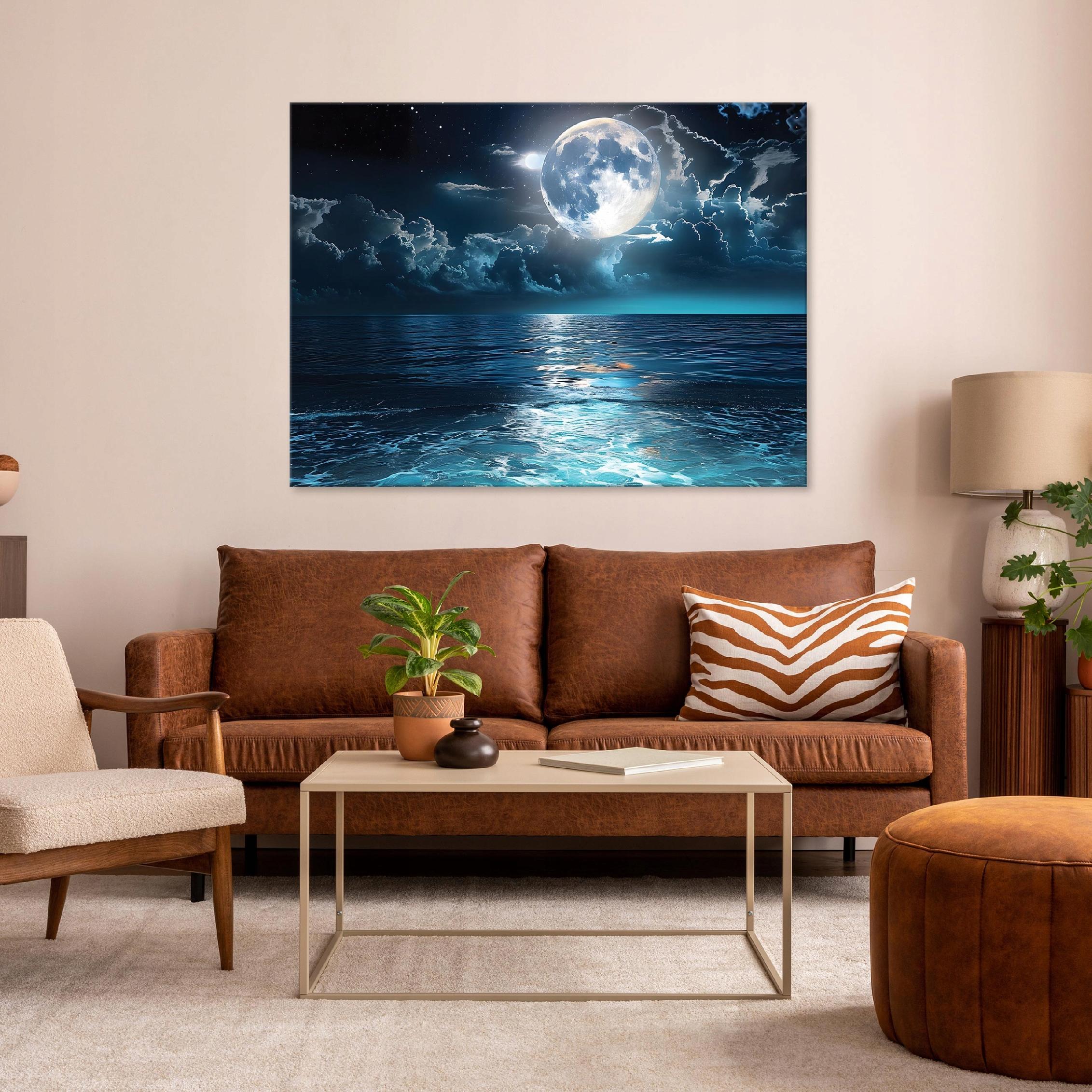 Canvas painting: Moonlit Night at Sea – for the bedroom or living room (modern style, 40x30)