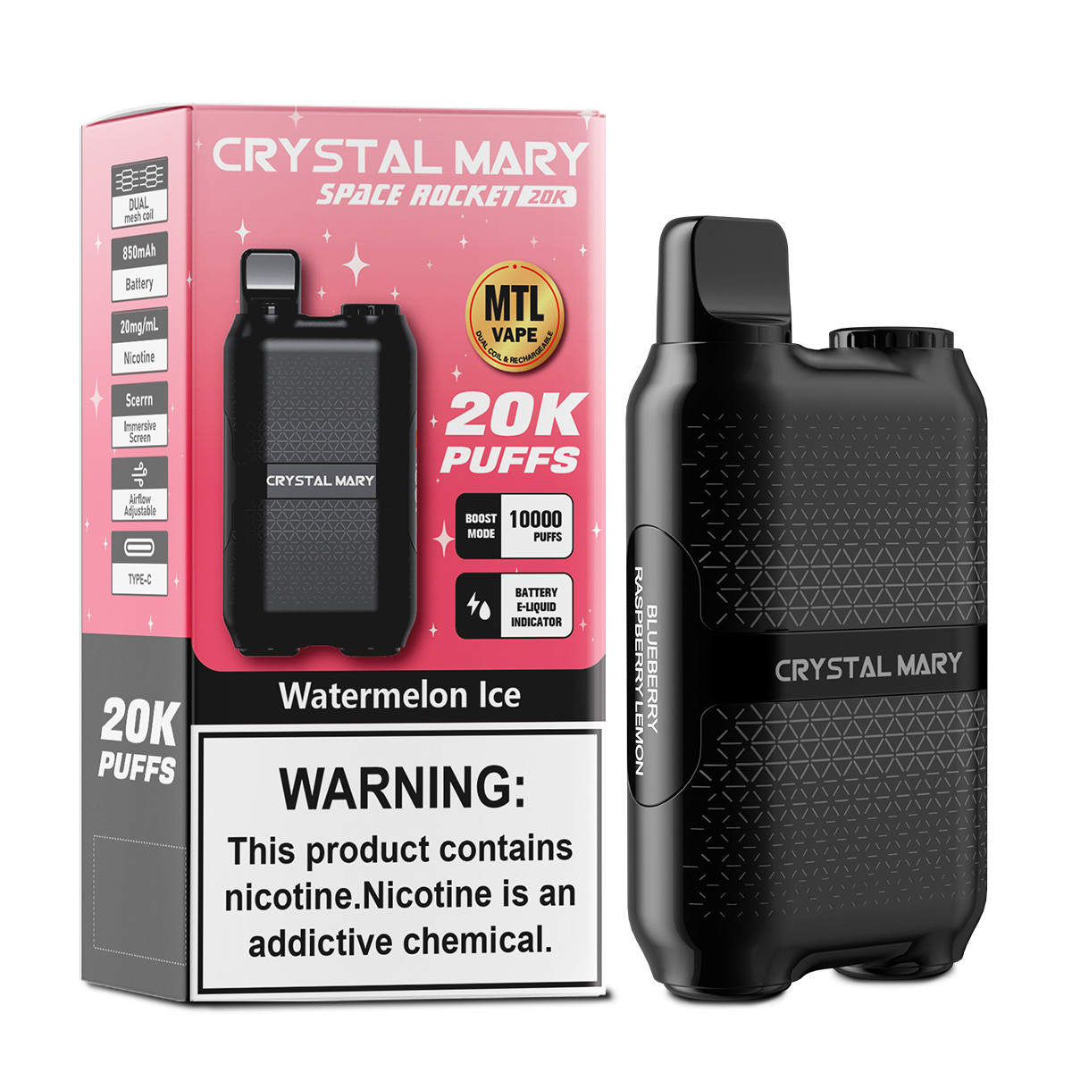 （3 pieces）CRYSTAL MARY 20000 20K Puffs Vape Dual Mesh LED Display Disposable Vape EU Warehouse