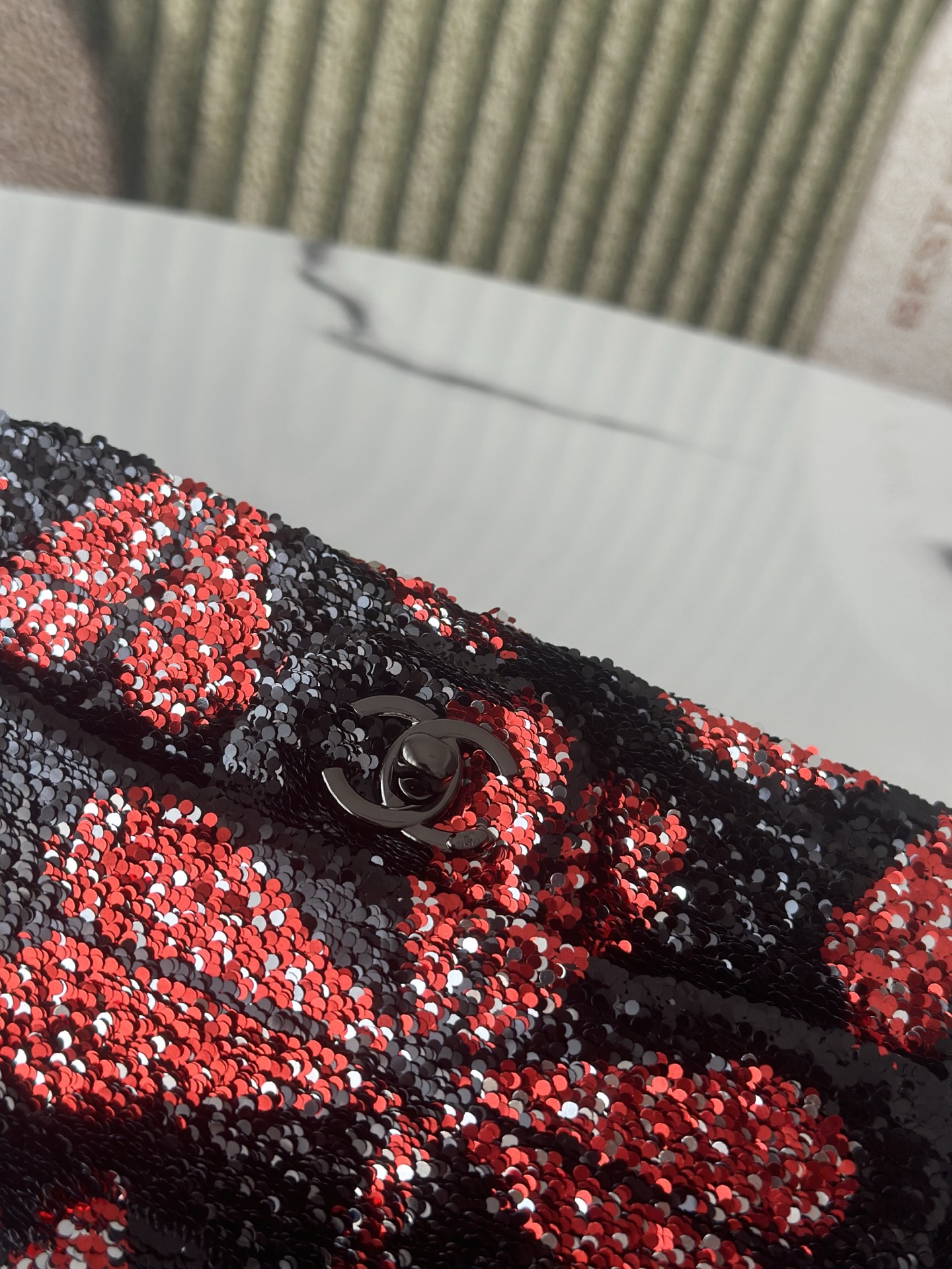 Limited Edition Red & Black Sequin Classic Flap Bag with Gunmetal Hardware - Mocuir