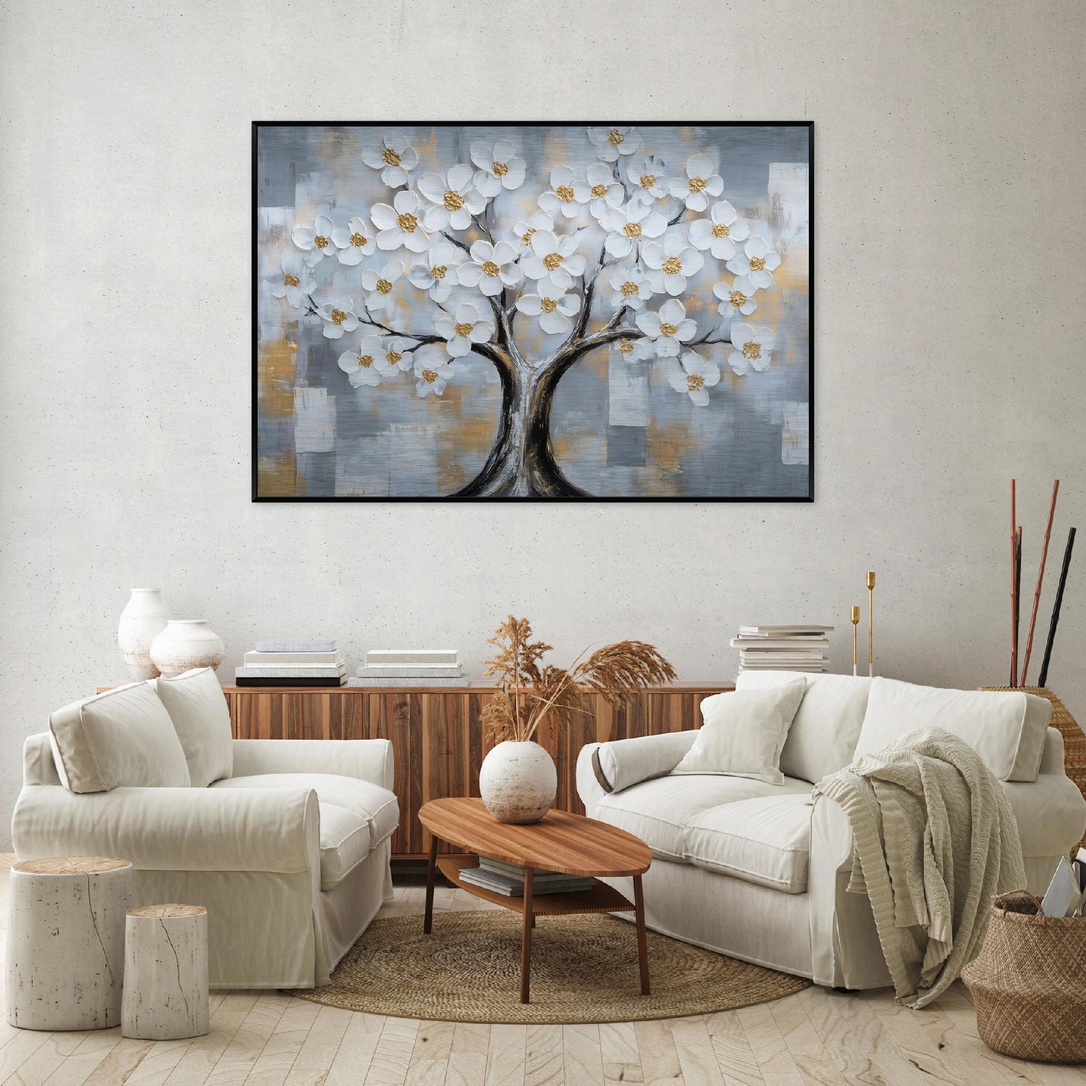 Metal painting in a black frame, abstract tree, living room, bedroom, 120x80