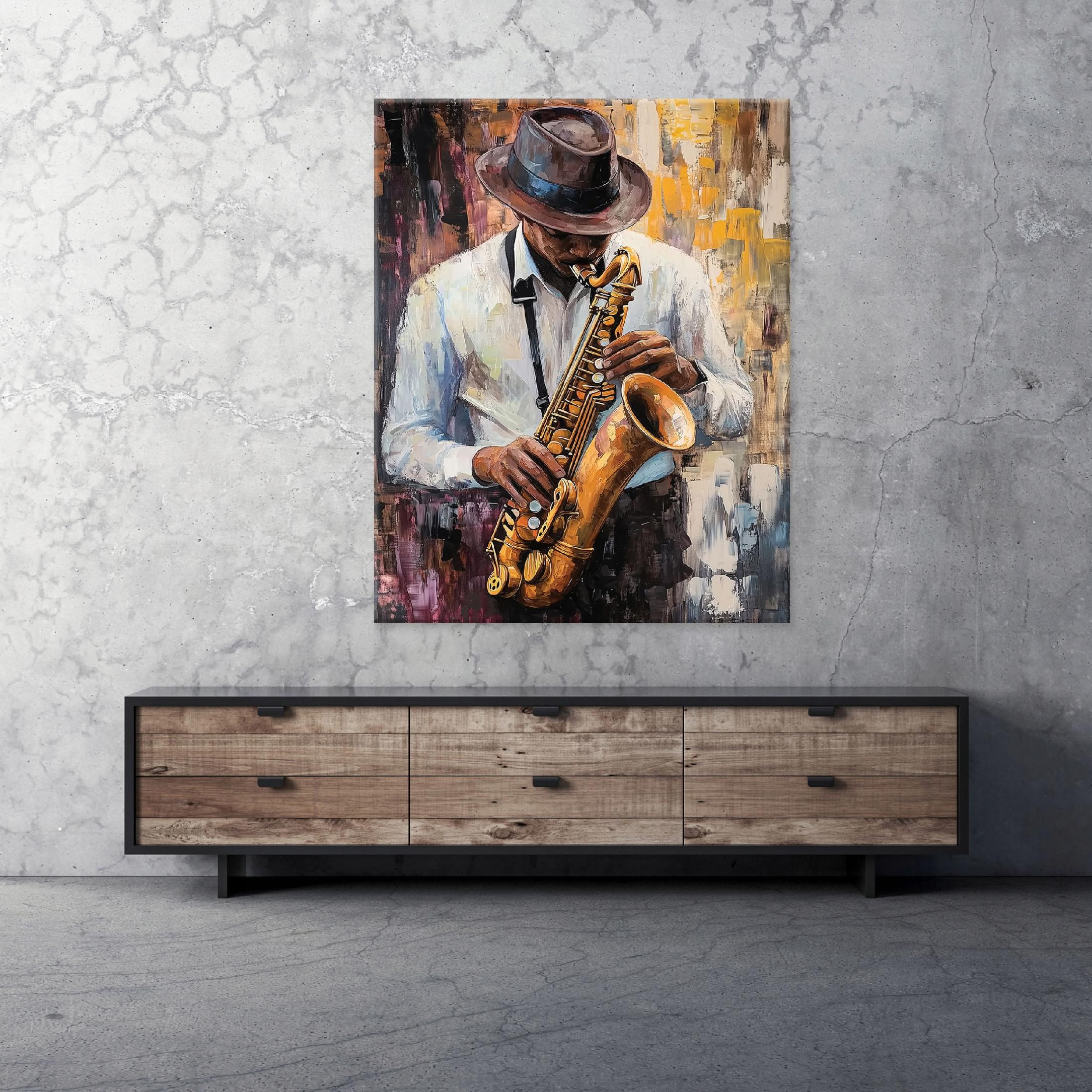 Painting of a male saxophone musician for the bedroom, living room, or kitchen on canvas, 40x30