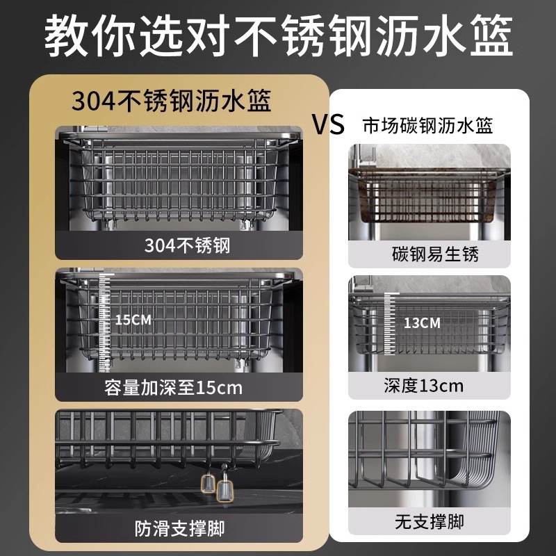 304 Stainless Steel Drain Basket Kitchen Sink Sink Drain Rack Sink Rack