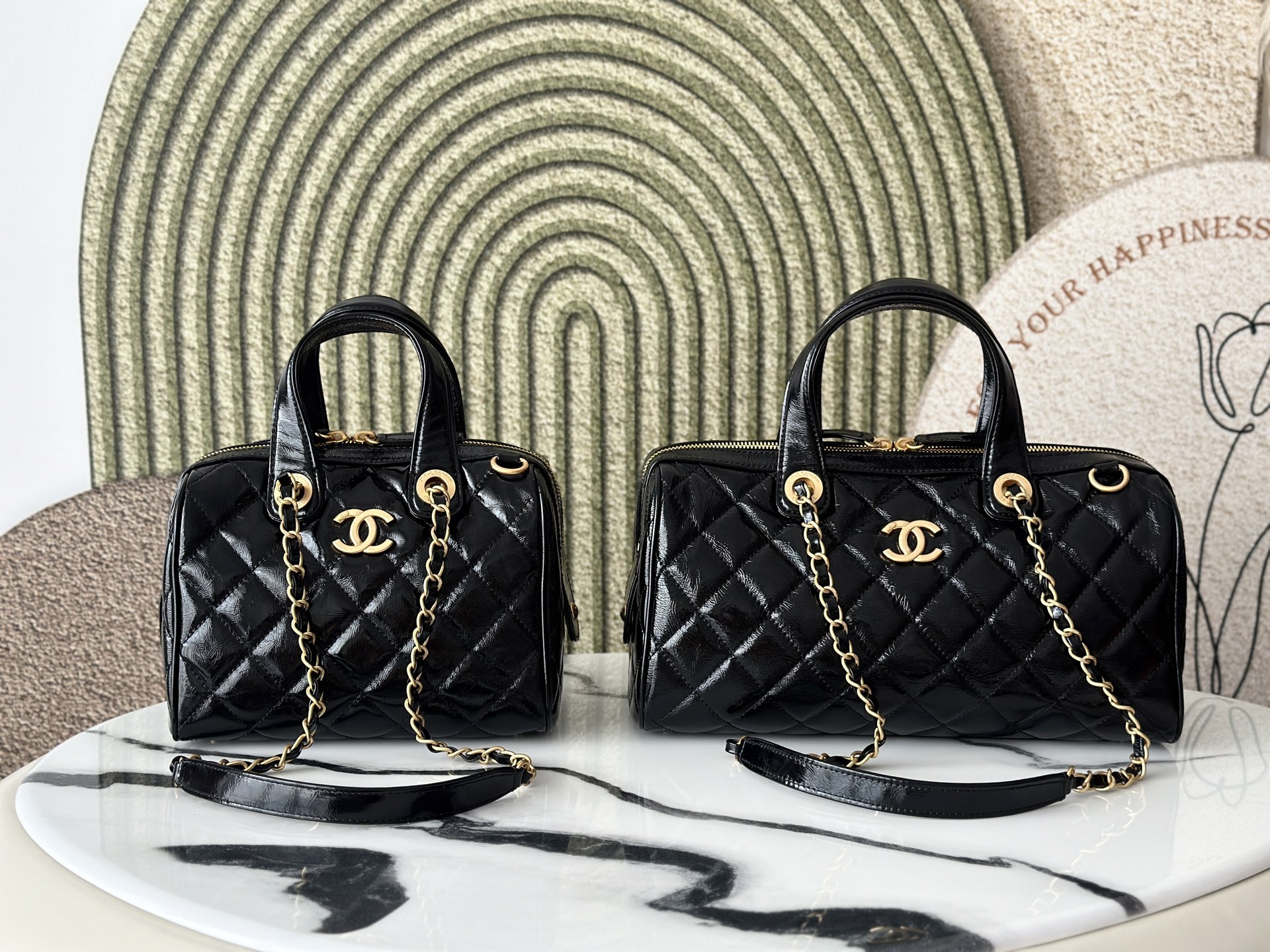 25A Black Oil Wax Calfskin Quilted Bowling Bag with Gold Hardware - Mocuir