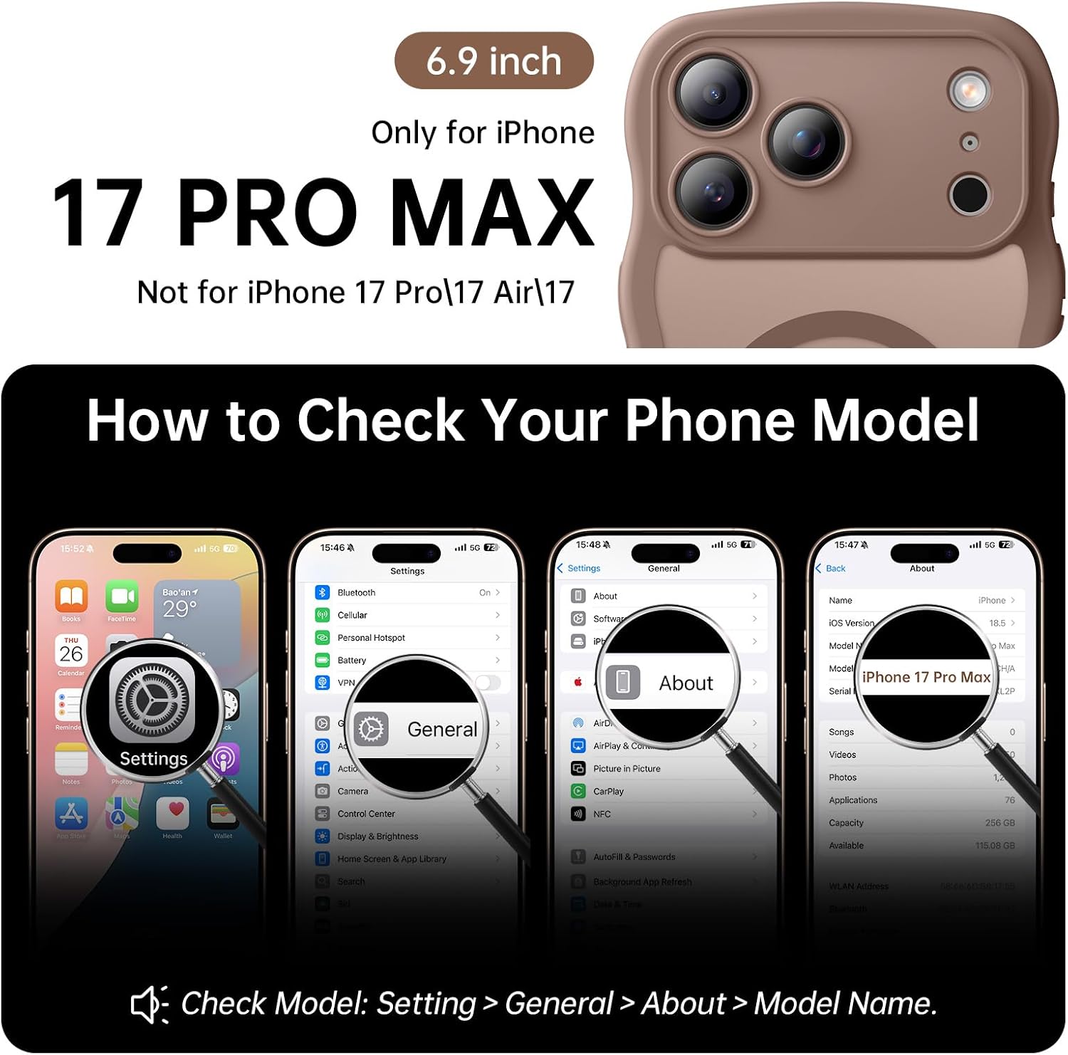 Magnetic for iPhone 17 Pro Max Case, Cute Wavy [Full Camera Protection] [Fit for MagSafe], 1X Screen Protector+1X Wrist Strap, Trendy Matte Women Girly Phone Case for iPhone 17 Pro Max 6.9