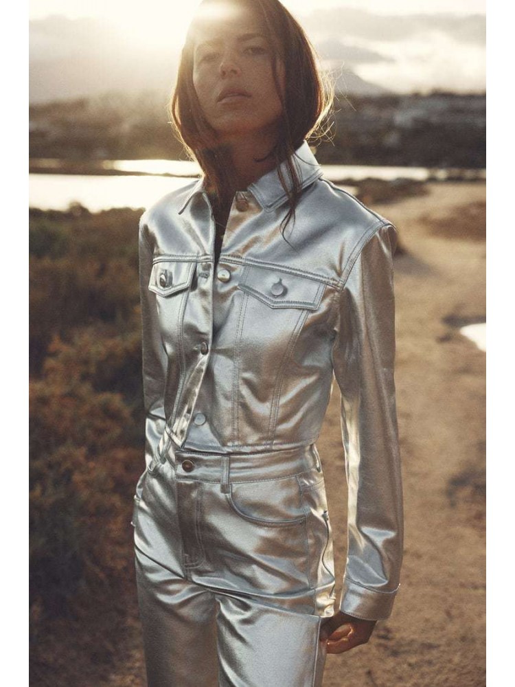 Metallic Button Up Chest Pocket Lapel Jackets