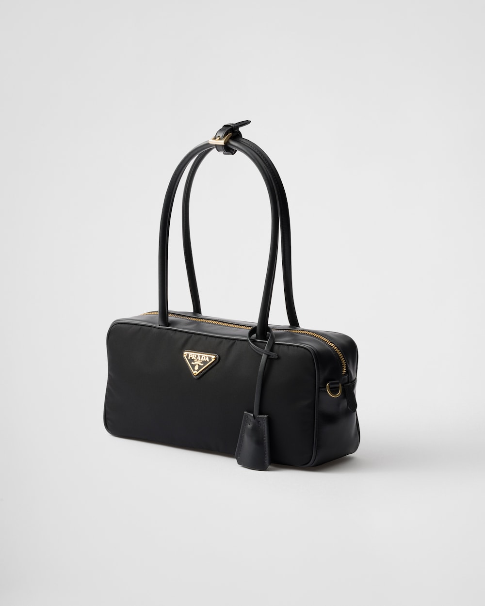 Re-Nylon and Leather Small Top-Handle Bag With Padlock