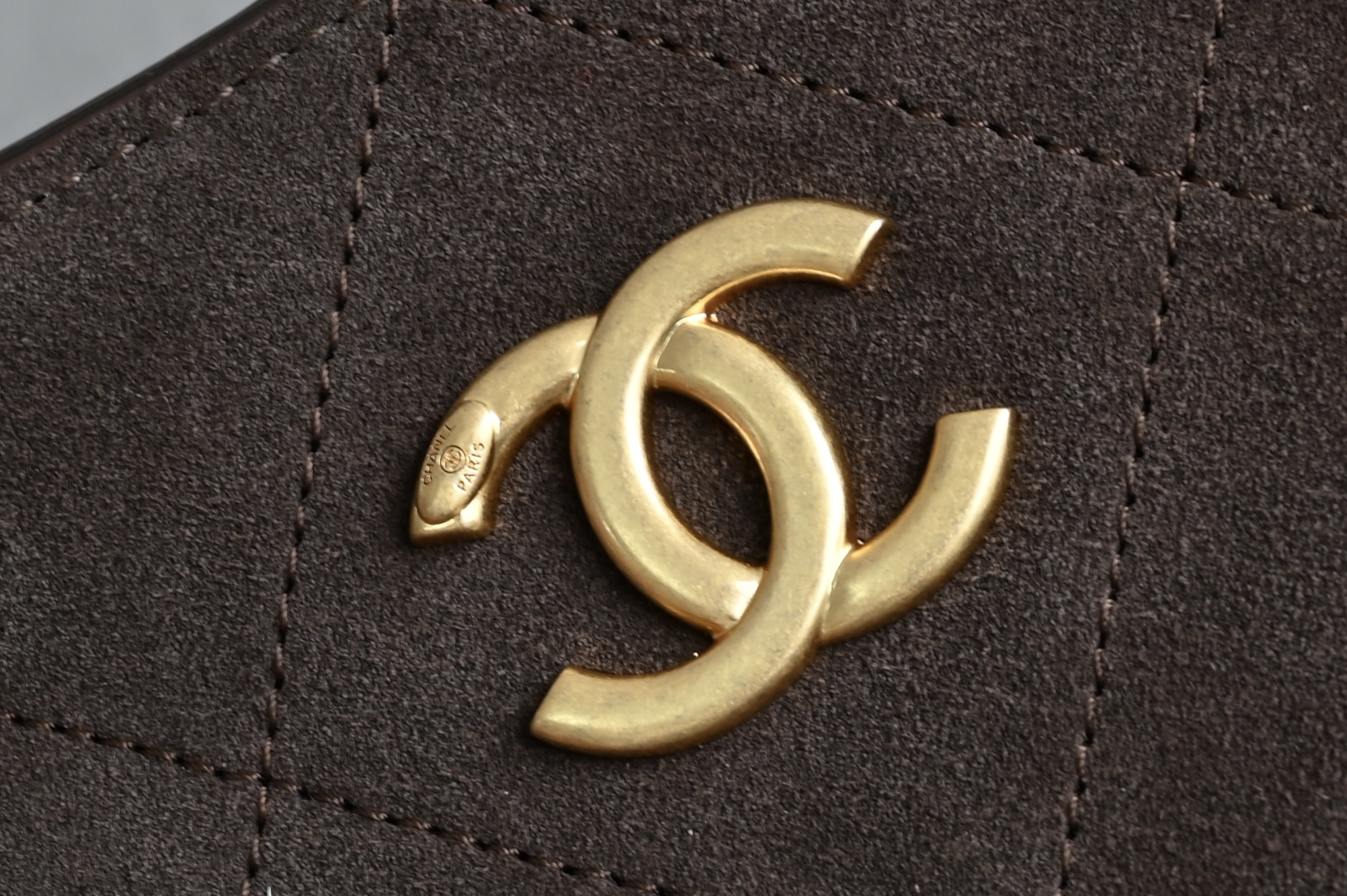 26C Hobo Shoulder Bag in Dark Brown Quilted Suede Calfskin with Light Gold-Tone Hardware - Mocuir