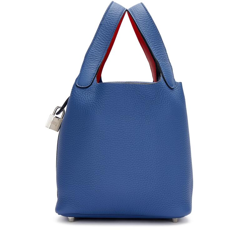 Bleu Brighton Clemence and Capucine Swift Verso Picotin Lock 18 Palladium Hardware