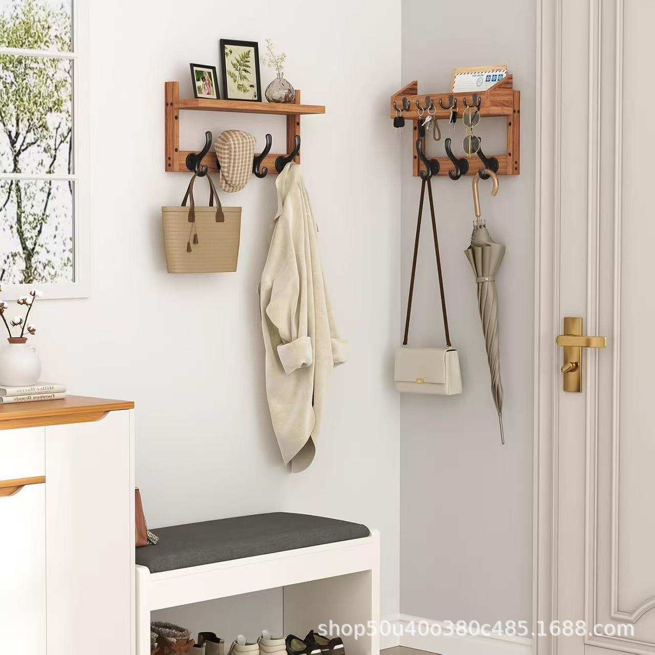 Spot wooden wall rack wall-mounted entrance door porch clothes bag finishing rack solid wood key rack