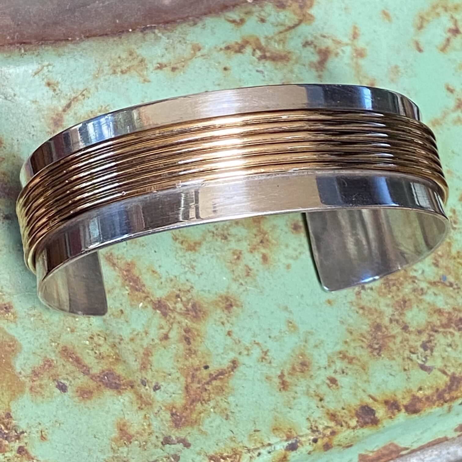 Navajo Tom Hawk Sterling Silver Gold Fill Channel Bracelet