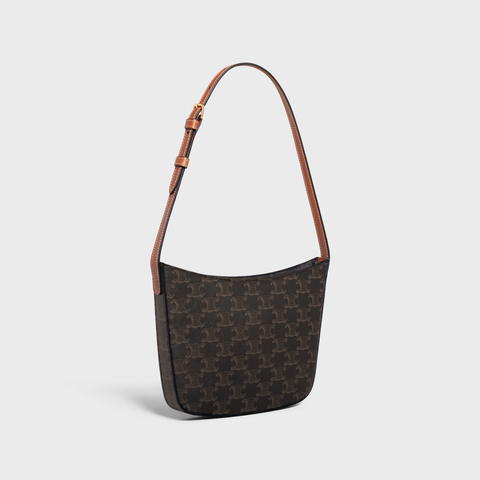 MEDIUM CROQUE BAG IN TRIOMPHE CANVAS AND CALFSKIN TAN