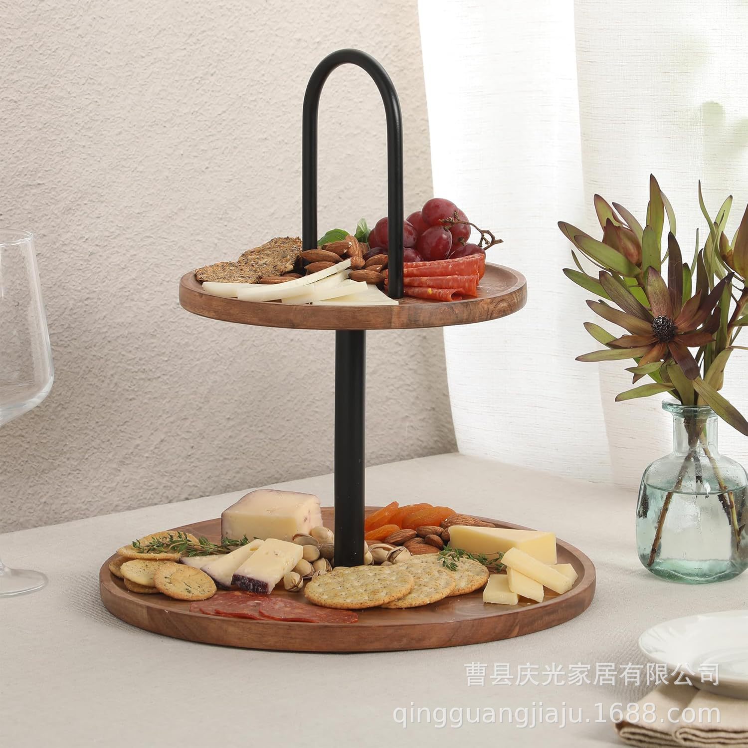 Western-style wooden bread steak tray desktop fruit cake set plate household wooden dim sum round plate