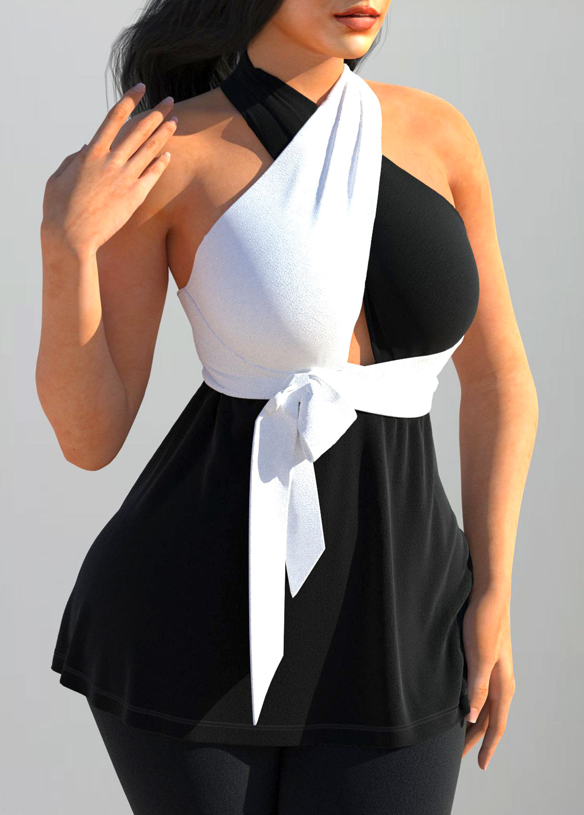 Black Cross Halter Tie Side Tank Top