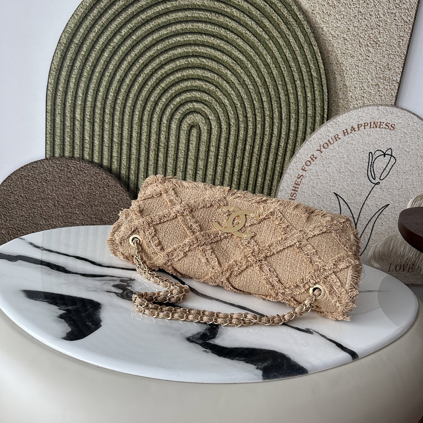 Spring Summer 2010 Coco Country Beige Linen Frayed Quilted Flap Shoulder Bag  Clutch - Mocuir