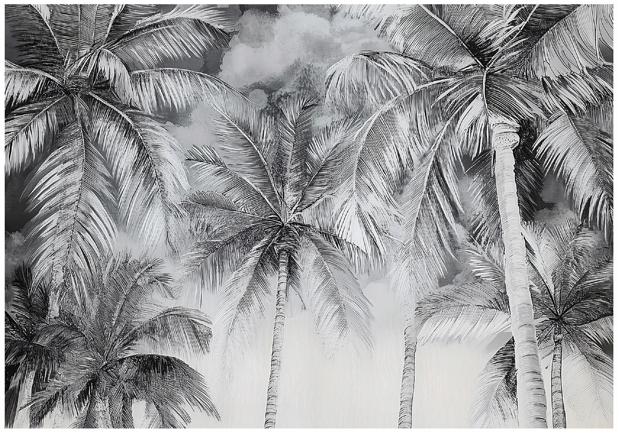 Black-and-white palm tree wall mural, for the bedroom or living room, non-woven wallpaper