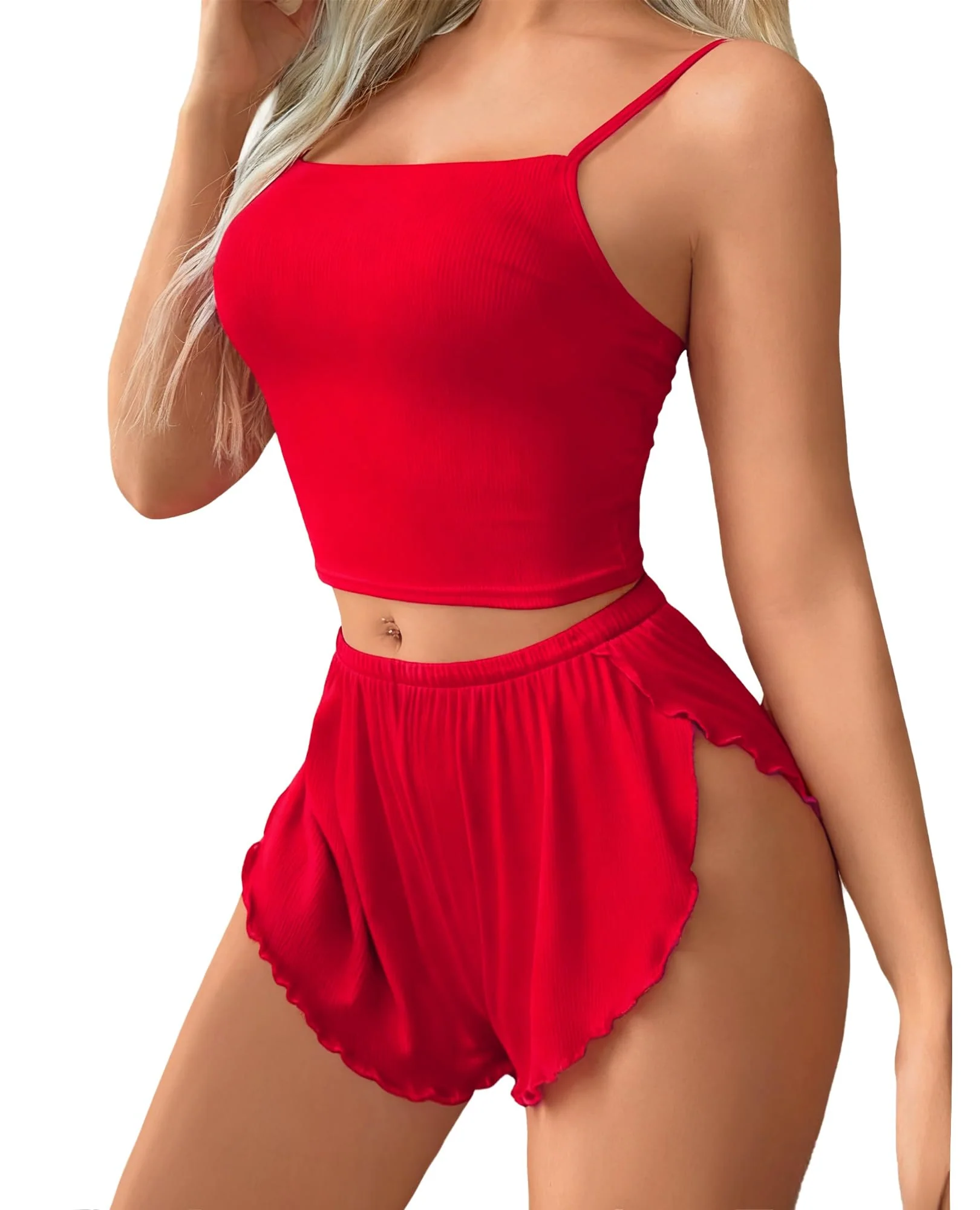 Women's Pajama Sets 2 Piece PJ Sets for Women Sleepwear Ribbed Pajama Side Slit Nightwear Lingerie