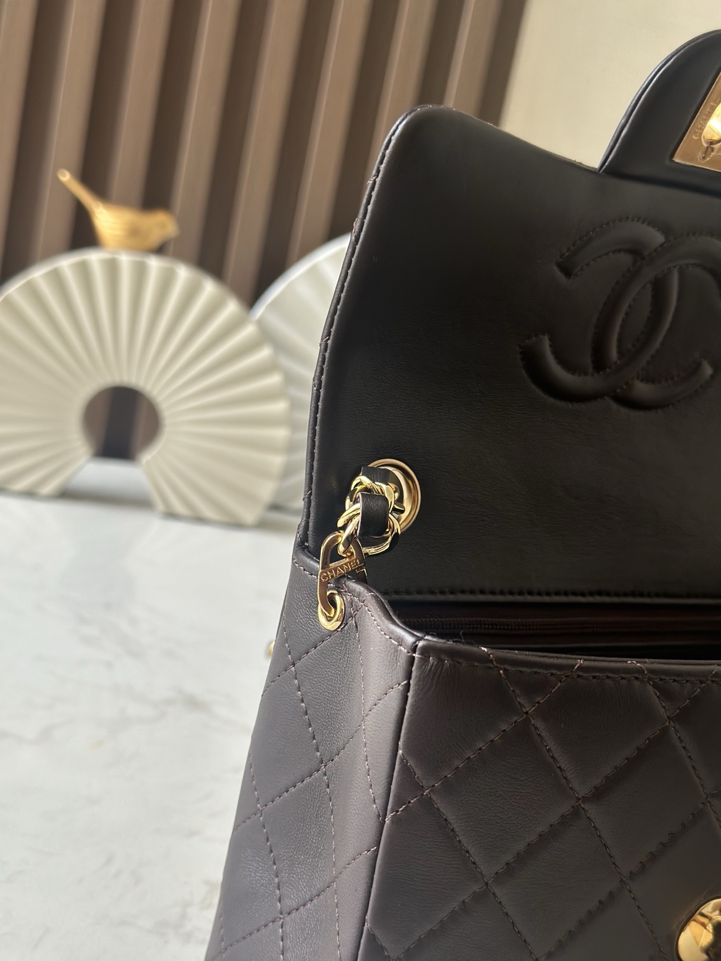 Mini Classic Flap in Dark Brown Quilted Lambskin with Gold-Tone Hardware - Mocuir