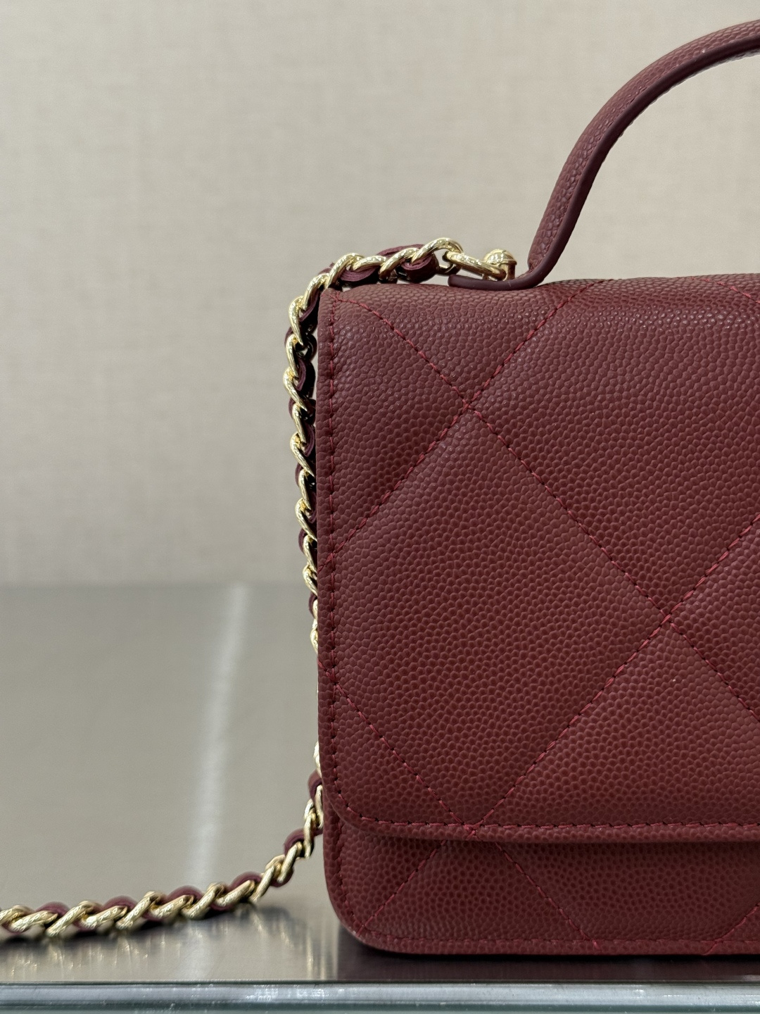 Classic Wallet On Chain with Top Handle（Burgundy） - Mocuir