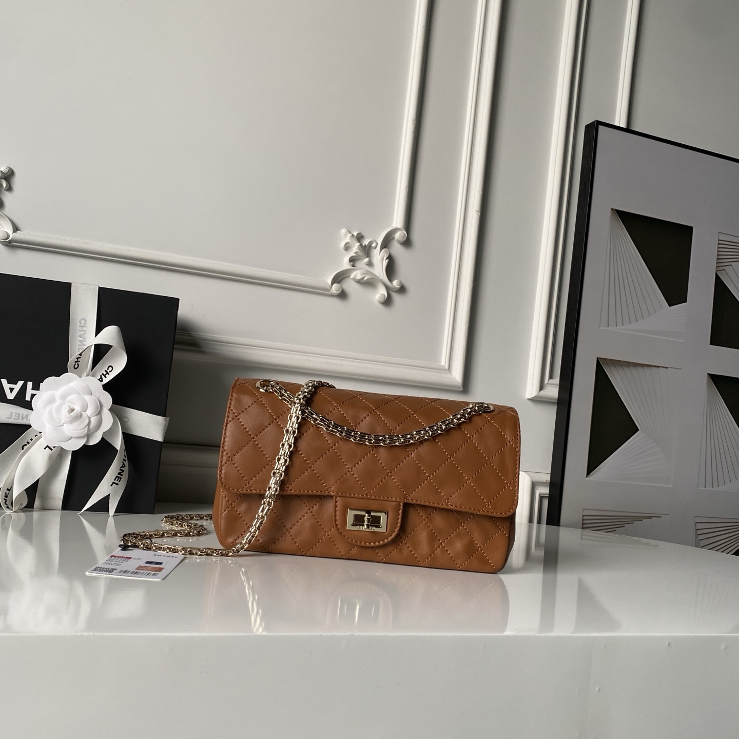 2.55 Reissue Caramel Quilted Calfskin Flap Handbag with Light Gold-Tone Hardware - Mocuir